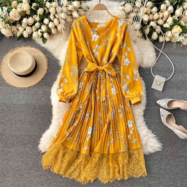 spring fashion women's dress french style floral print lace splicing party o-neck full sleeve pleated 210603, Black;gray
spring fashion women's dress french style floral print lace splicing party o-neck full sleeve pleated 210603, Black;gray