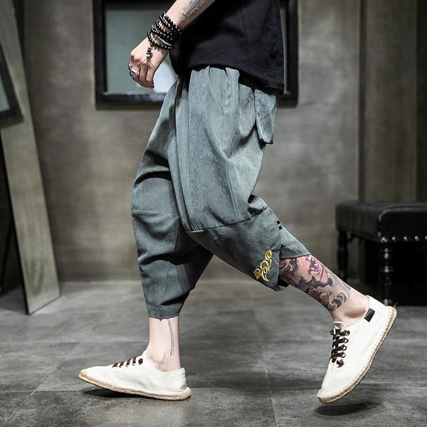 men's pants summer harajuku harem men calf-length wide leg trousers streetwear casual sweatpants vintage cotton, Black 
men's pants summer harajuku harem men calf-length wide leg trousers streetwear casual sweatpants vintage cotton, Black