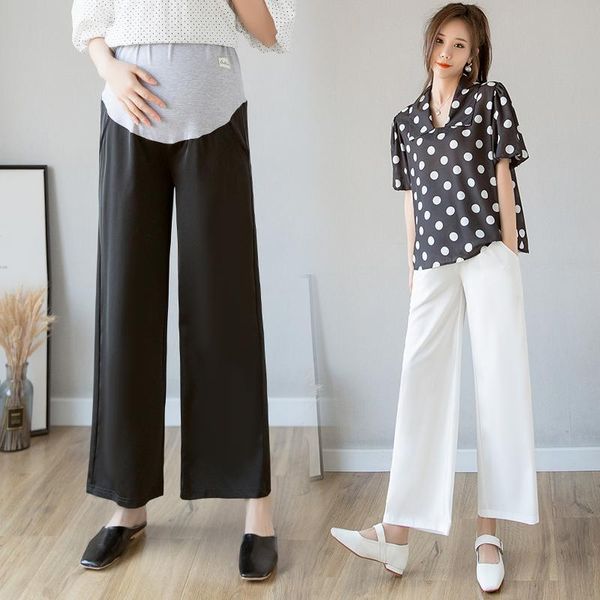 maternity bottoms wide-leg trousers spring autumn loose casual pregnant pants clothes for women cotton, White 
maternity bottoms wide-leg trousers spring autumn loose casual pregnant pants clothes for women cotton, White