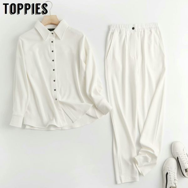 ies women white casual suit pure white two piece set women blouse +pants 210412
ies women white casual suit pure white two piece set women blouse +pants 210412