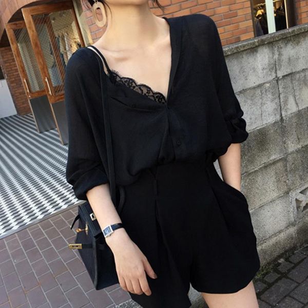 spring and autumn sunscreen shirt korean version leaky clavicle versatile loose long sleeve women's summer two jackets, Black;brown
spring and autumn sunscreen shirt korean version leaky clavicle versatile loose long sleeve women's summer two jackets, Black;brown