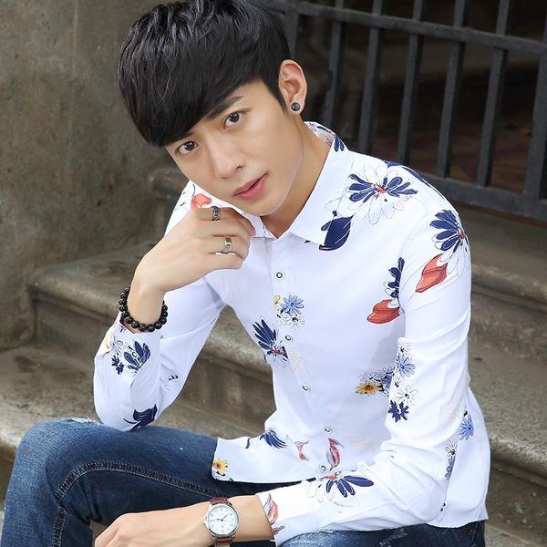 camisa masculina autumn men long sleeve shirts korean slim floral printed casual bottom shirt roupas men's, White;black
camisa masculina autumn men long sleeve shirts korean slim floral printed casual bottom shirt roupas men's, White;black