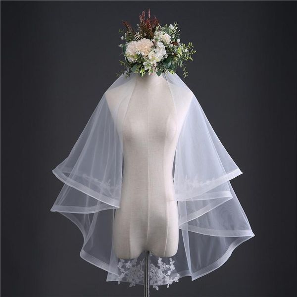 bridal veils white veil simple korean tulle two layer with comb wedding accessories, Black