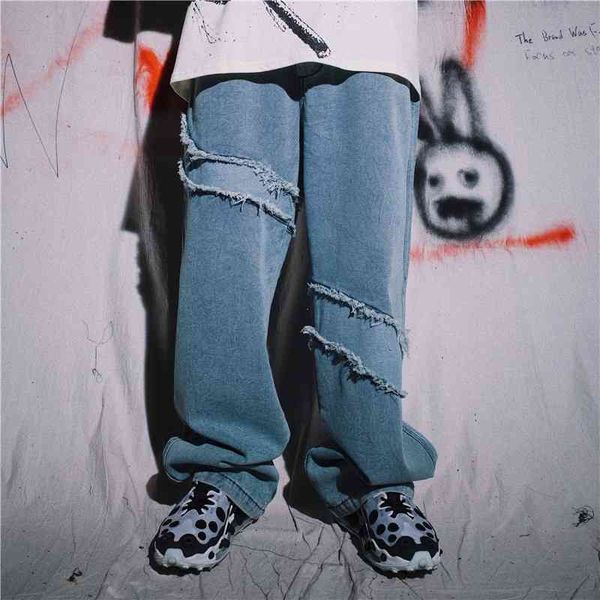 destroy jeans men's high street fashion brand hip hop wash old loose wide leg straight pants, Blue
destroy jeans men's high street fashion brand hip hop wash old loose wide leg straight pants, Blue