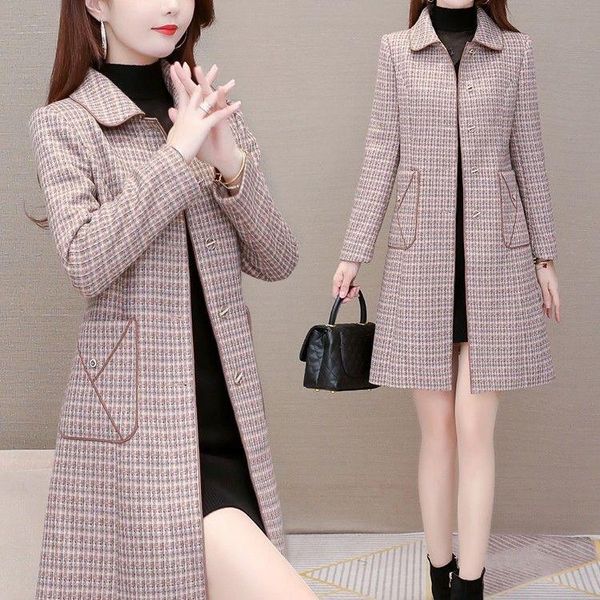 women's wool & blends plaid windbreaker mid-length 2021 korean style casual all-matching graceful autumn and winter overcoat, Black
women's wool & blends plaid windbreaker mid-length 2021 korean style casual all-matching graceful autumn and winter overcoat, Black