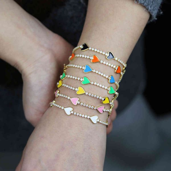 7 colorful neon enamel 5pcs heart charm thin cz tennis chain gold color rainbow trendy women girlfriend gift bracelet, Golden;silver
7 colorful neon enamel 5pcs heart charm thin cz tennis chain gold color rainbow trendy women girlfriend gift bracelet, Golden;silver