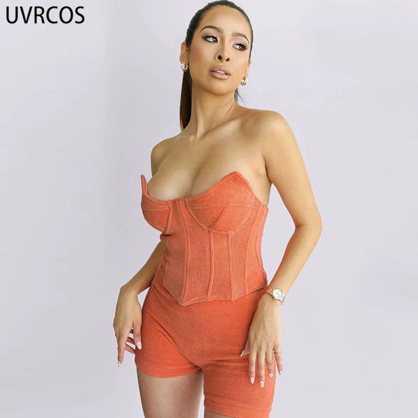 women's tracksuits uvrcos womens clothes arrival 2021 velour two piece set women wrapped chest corset +simple biker shorts matching out, Gray
women's tracksuits uvrcos womens clothes arrival 2021 velour two piece set women wrapped chest corset +simple biker shorts matching out, Gray