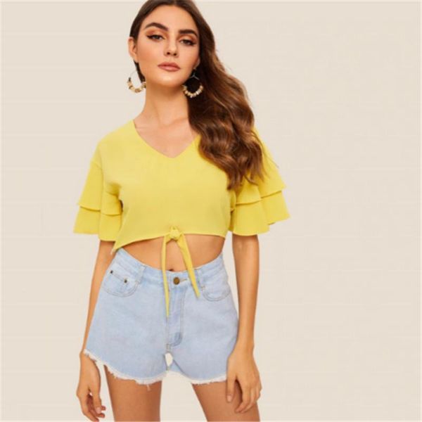 women summer short chiffon blouse ladies fashion ruffled sleeve v neck shirts crop lace up blouses chic women's &, White
women summer short chiffon blouse ladies fashion ruffled sleeve v neck shirts crop lace up blouses chic women's &, White
