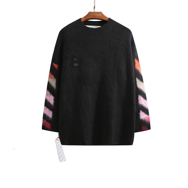 white high style quality off color blocking gradient arrstyle tide mohair men's and women's sweater, White;black
white high style quality off color blocking gradient arrstyle tide mohair men's and women's sweater, White;black