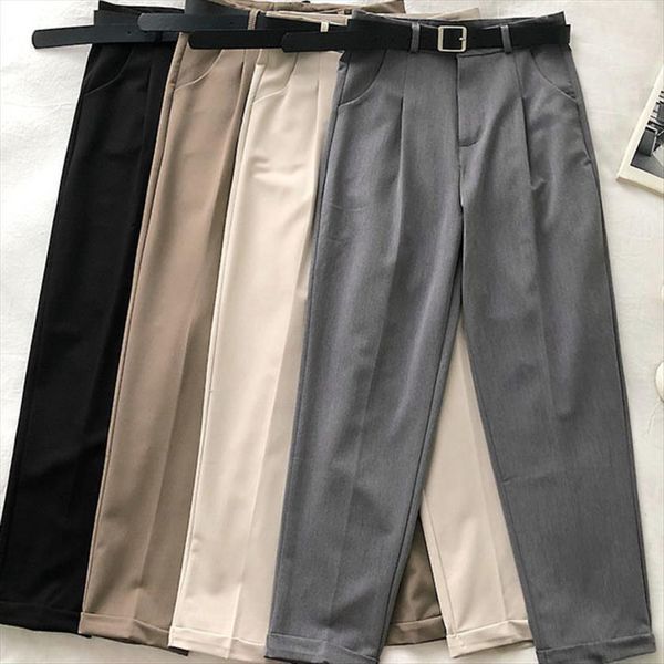 autumn suit casual high waist womens pant loose ankle length trousers with belt female gray black khaki bottoms, Black;white
autumn suit casual high waist womens pant loose ankle length trousers with belt female gray black khaki bottoms, Black;white