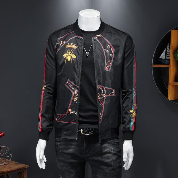 fashion jacket 2021 autumn youth men's slim print baseball collar wear, Black;brown
fashion jacket 2021 autumn youth men's slim print baseball collar wear, Black;brown