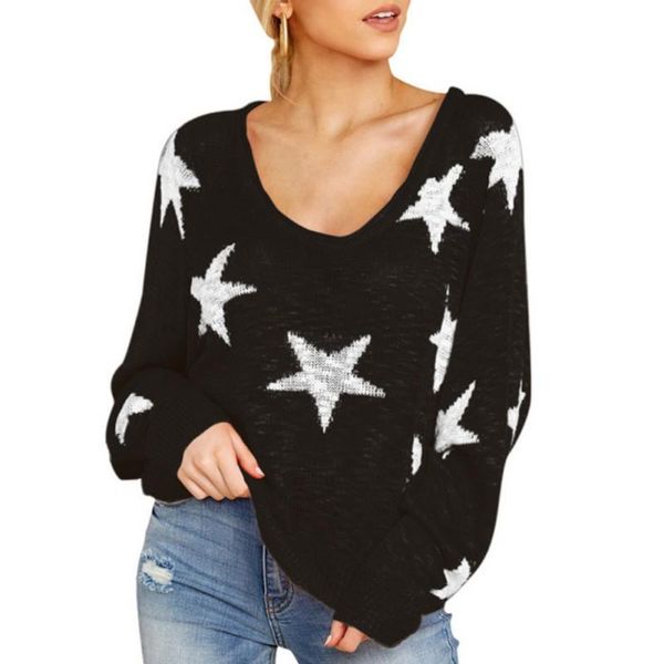 women's sweaters casual loose v-neck sweater long sleeve women autumn pinted female, White;black
women's sweaters casual loose v-neck sweater long sleeve women autumn pinted female, White;black