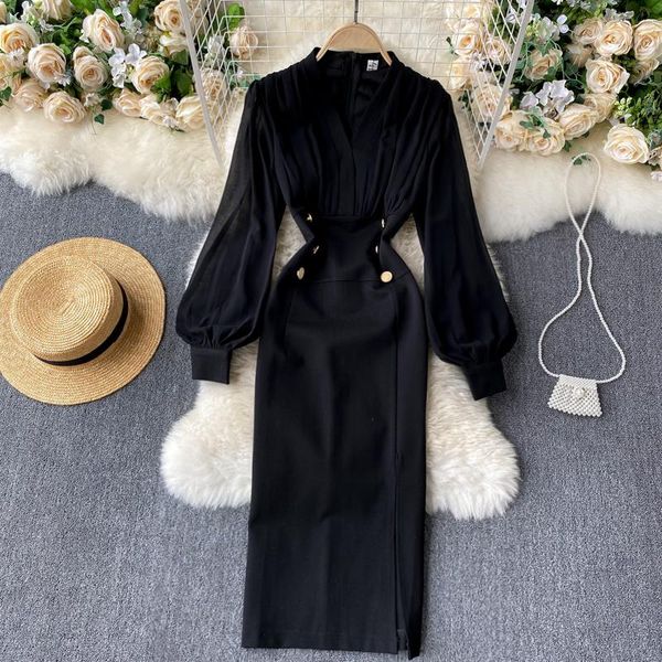casual dresses women's v collar fold double row high waist thin package hip dress autumn and winter long sleeve elegant clothes vestido, Black;gray
casual dresses women's v collar fold double row high waist thin package hip dress autumn and winter long sleeve elegant clothes vestido, Black;gray
