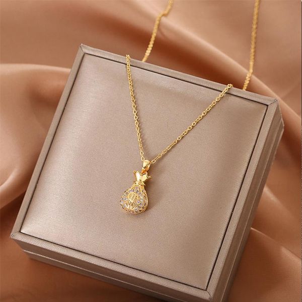 pendant necklaces 2021 korean fashion crystal inlaid gold color purse stainless steel women clavicle necklace female elegant party jewelry, Silver
pendant necklaces 2021 korean fashion crystal inlaid gold color purse stainless steel women clavicle necklace female elegant party jewelry, Silver