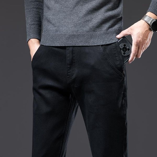 men's jeans 2021 autumn winter straight cut black more pockets loose pants leg fit male vintage business denim, Blue
men's jeans 2021 autumn winter straight cut black more pockets loose pants leg fit male vintage business denim, Blue