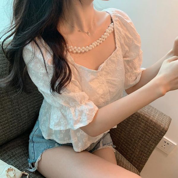 women's blouses & shirts women summer hubble-bubble sleeve square collar blouse female elegant fashion shirt 1036#, White
women's blouses & shirts women summer hubble-bubble sleeve square collar blouse female elegant fashion shirt 1036#, White