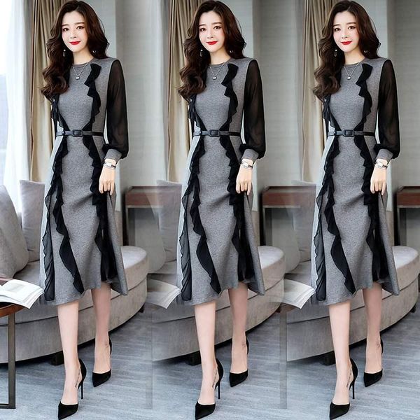 casual dresses spring patchwork dress women chiffon female a-line bandage office lady vestidos vestido longo work ukraine, Black;gray
casual dresses spring patchwork dress women chiffon female a-line bandage office lady vestidos vestido longo work ukraine, Black;gray