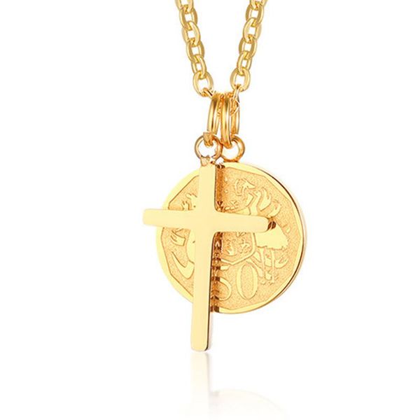 pendant necklaces necklace for womens double coin cross gold chain 2021 gifts woman accessories jewelry on the neck wholesale, Silver 
pendant necklaces necklace for womens double coin cross gold chain 2021 gifts woman accessories jewelry on the neck wholesale, Silver