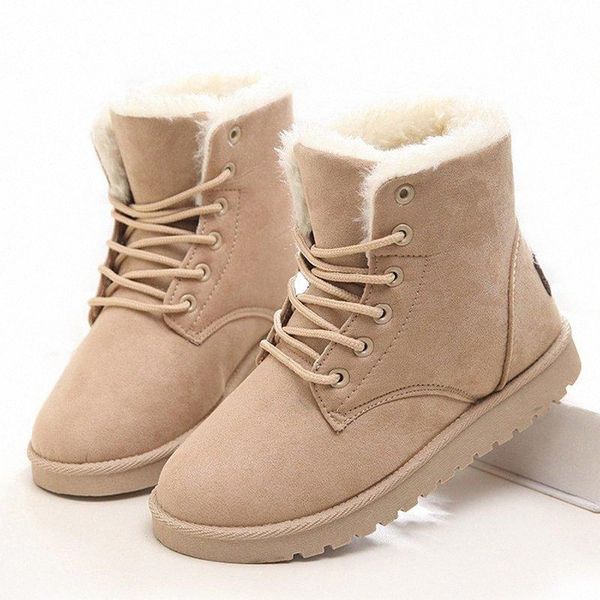 Boots Women Ankle Boot Plush Warm Woman Lace Up Winter Waterproof Black Platform U2LT#