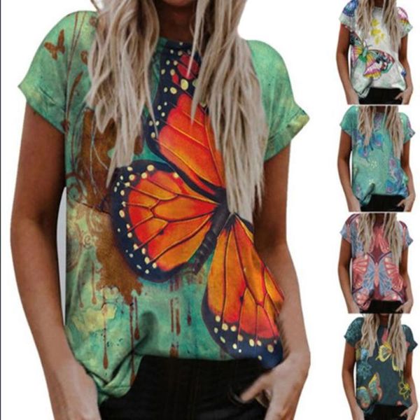 women's t-shirt fashion butterfly print summer casual round neck pullover personalized ladies clothing, White
women's t-shirt fashion butterfly print summer casual round neck pullover personalized ladies clothing, White