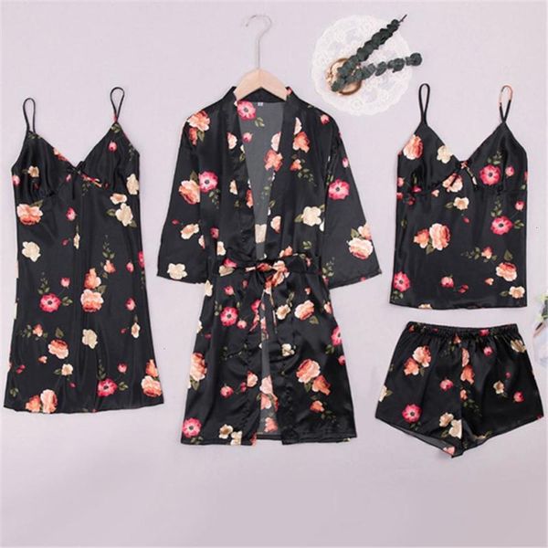 women's sleepwear ladies silk four-piece v-neck suspender shorts printed casual home wear thin pajamas sp0029 xc09, Black;red
women's sleepwear ladies silk four-piece v-neck suspender shorts printed casual home wear thin pajamas sp0029 xc09, Black;red