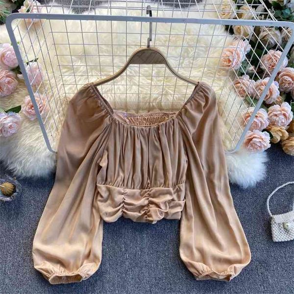 spring blouse female leaky collarbone square collar pleated slim blusa short puff sleeve solid color shirt c425 210507, White
spring blouse female leaky collarbone square collar pleated slim blusa short puff sleeve solid color shirt c425 210507, White