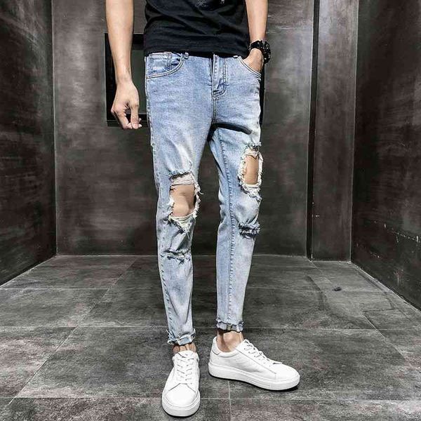 men's jeans korean ripped stretch slim fashion casual retro pants men streetwear wild hip-hop denim trousers mens rltm, Blue
men's jeans korean ripped stretch slim fashion casual retro pants men streetwear wild hip-hop denim trousers mens rltm, Blue