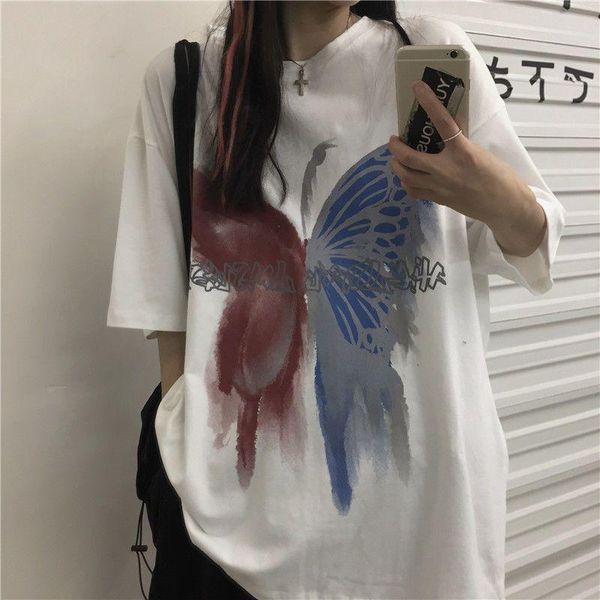 women's t-shirt couple korean trend bf wind loose short-sleeved female wild bottoming tide soft goth aesthetic print, White
women's t-shirt couple korean trend bf wind loose short-sleeved female wild bottoming tide soft goth aesthetic print, White