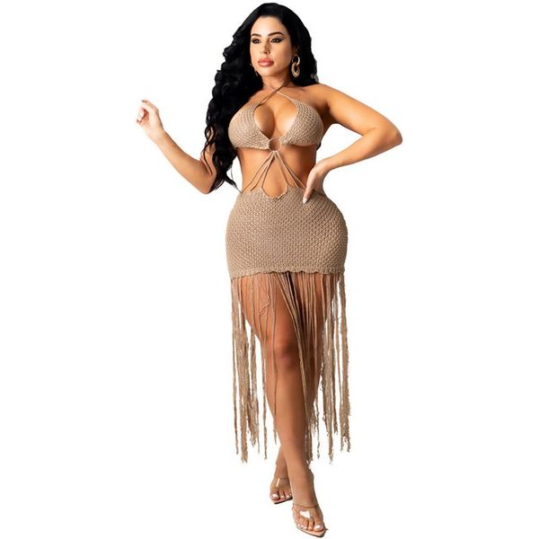 women's swimwear vacation knitted dress solid cover-up swimsuit bodycon sleeveless hollow out tassel beach sundress summer party, White;black
women's swimwear vacation knitted dress solid cover-up swimsuit bodycon sleeveless hollow out tassel beach sundress summer party, White;black