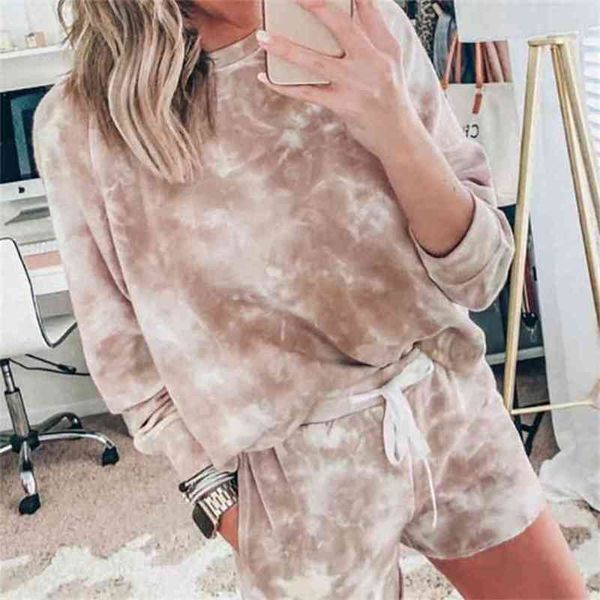 autumn women's tie-dye casual fashion suit leisure two-piece set sweatsuit o-neck 2 piece sets womens outfits shorts set 210508, White 
autumn women's tie-dye casual fashion suit leisure two-piece set sweatsuit o-neck 2 piece sets womens outfits shorts set 210508, White