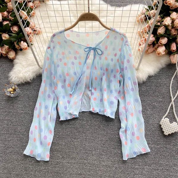 women's blouses & shirts summer chiffon blouse female sweet polka-dot long-sleeved sunscreen blusa lace cardigan jacket thin wild dk507, White
women's blouses & shirts summer chiffon blouse female sweet polka-dot long-sleeved sunscreen blusa lace cardigan jacket thin wild dk507, White