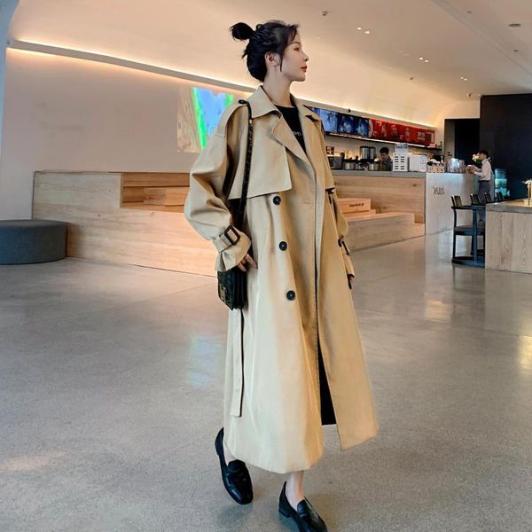women's trench coats brand spring autumn long women coat double breasted belted storm flaps khaki dress loose lady outerwear fashion, Tan;black
women's trench coats brand spring autumn long women coat double breasted belted storm flaps khaki dress loose lady outerwear fashion, Tan;black