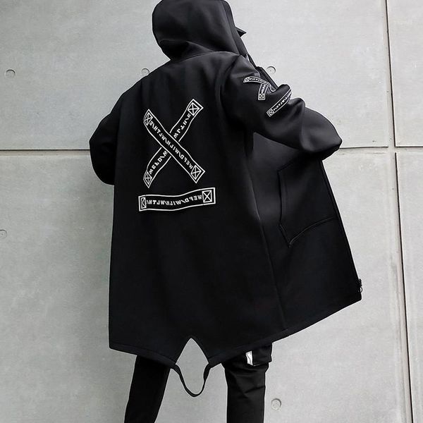 men's jackets 2021 hip hop streetwear men hooded long windbreaker solid color ribbon harajuku korean fashion outwear overcoat jacket, Black;brown
men's jackets 2021 hip hop streetwear men hooded long windbreaker solid color ribbon harajuku korean fashion outwear overcoat jacket, Black;brown