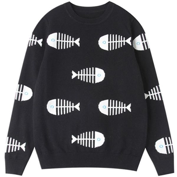 women's sweaters 7mang 2021 streetwear fish black sweater women loose harajuku korean kwaii knitted pullover 0123, White;black
women's sweaters 7mang 2021 streetwear fish black sweater women loose harajuku korean kwaii knitted pullover 0123, White;black