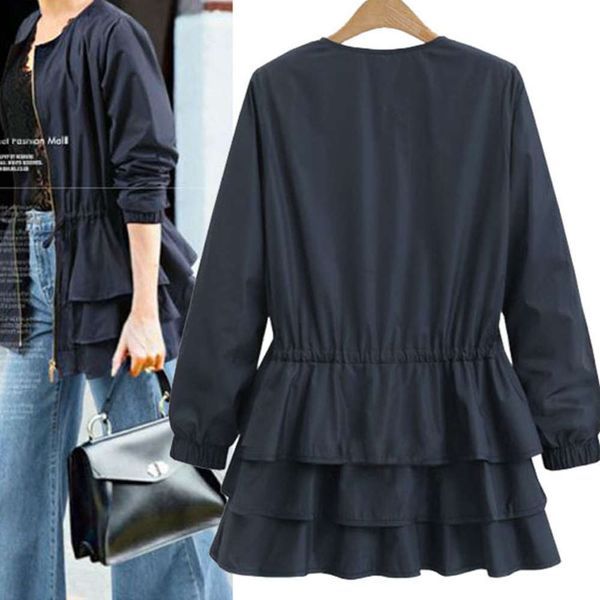 spring and autumn women's wear large size thin ruffled long sleeved windbreaker jacket, Black;brown
spring and autumn women's wear large size thin ruffled long sleeved windbreaker jacket, Black;brown