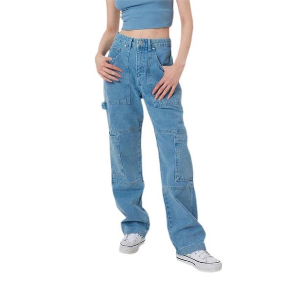 women's jeans women clothing fashion loose wide leg straight trousers high waist baggy denim pants with big pocket, Blue
women's jeans women clothing fashion loose wide leg straight trousers high waist baggy denim pants with big pocket, Blue