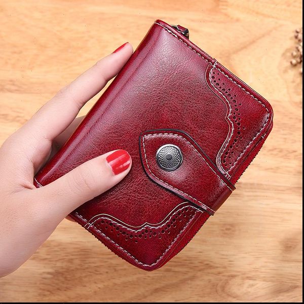 womens wallets oil wax short wallet for woman zipper mini coin purse ladies small female leather card holder, Red;black 
womens wallets oil wax short wallet for woman zipper mini coin purse ladies small female leather card holder, Red;black