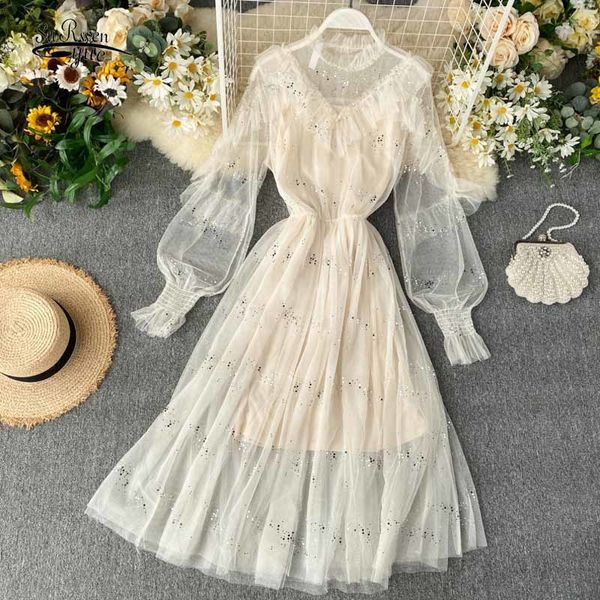 elastic waist slimming mid-length pullover stand collar dress french sequined ruffled thin long lantern sleeve voile 12042 210508, Black;gray
elastic waist slimming mid-length pullover stand collar dress french sequined ruffled thin long lantern sleeve voile 12042 210508, Black;gray
