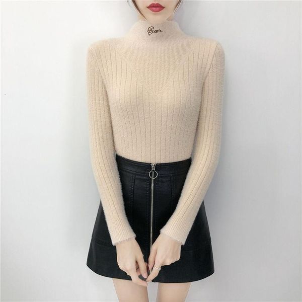 women's sweaters imitation mink sweater women autumn and winter pullover high collar solid color bottoming slim-fit, White;black 
women's sweaters imitation mink sweater women autumn and winter pullover high collar solid color bottoming slim-fit, White;black