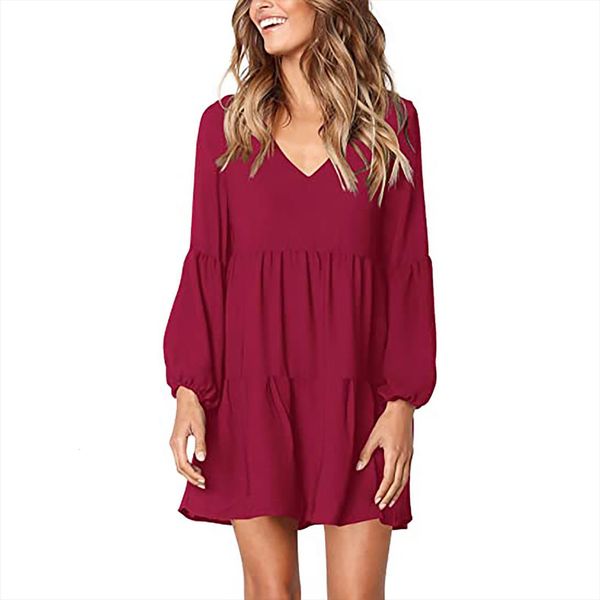 fashion solid color womens dresses v neck long sleeve casual swing loose dress sukienka, Black;gray
fashion solid color womens dresses v neck long sleeve casual swing loose dress sukienka, Black;gray