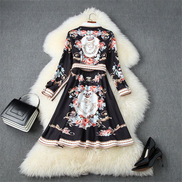 in runway ladies'fashionable autumn clothes turn down collar beading printing robe femme dress, Black;gray
in runway ladies'fashionable autumn clothes turn down collar beading printing robe femme dress, Black;gray