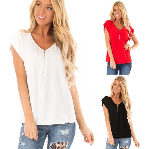women's t-shirt solid summer tee shirt femme v-neck zipper tshirt women casual loose ladies short sleeve camiseta mujer d30, White
women's t-shirt solid summer tee shirt femme v-neck zipper tshirt women casual loose ladies short sleeve camiseta mujer d30, White