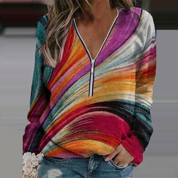 fashion elegant rainbow print womens blouses harajuku casual zipper long sleeve soft pullover bottom femme, White
fashion elegant rainbow print womens blouses harajuku casual zipper long sleeve soft pullover bottom femme, White