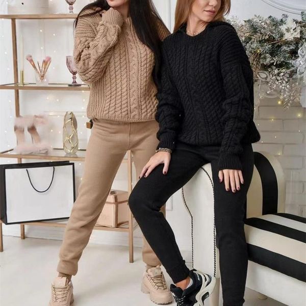 women's two piece pants european and american style casual suit autumn winter knitted two-piece twist pullover, White
women's two piece pants european and american style casual suit autumn winter knitted two-piece twist pullover, White