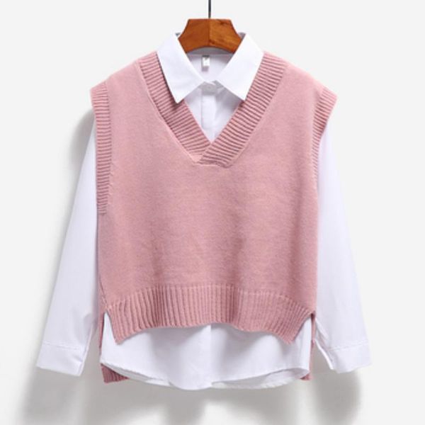women's vests 2021 autumn and winter korean style v neck knitted solid color sleeveless vest sweaters womens pullovers pull sans manche, Black;white
women's vests 2021 autumn and winter korean style v neck knitted solid color sleeveless vest sweaters womens pullovers pull sans manche, Black;white