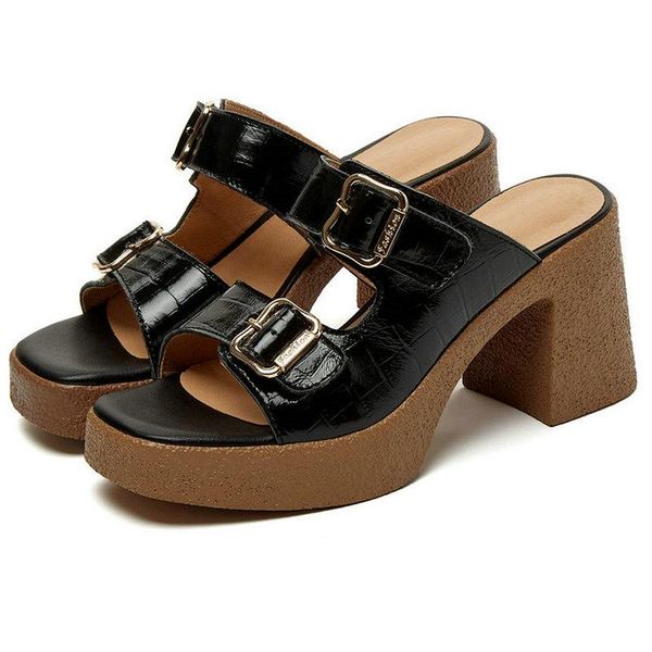 dress shoes buckle women sandals genuine leather thick heels for platform 2021 summer wedding party woman, Black
dress shoes buckle women sandals genuine leather thick heels for platform 2021 summer wedding party woman, Black