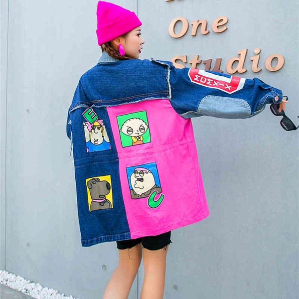 european women autumn and winter denim female jacket reduction in cartoon age print loose personality top, Black;brown
european women autumn and winter denim female jacket reduction in cartoon age print loose personality top, Black;brown