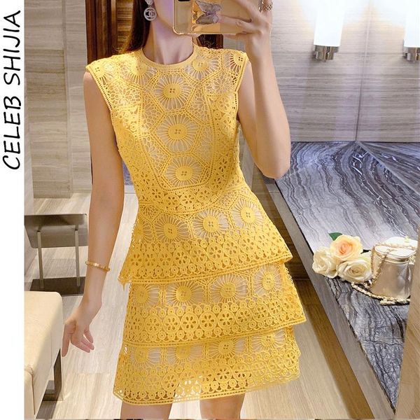 casual dresses yellow lace summer dress woman runway design sleeveless high waist bodycon female patchwork luxury party mini lady, Black;gray
casual dresses yellow lace summer dress woman runway design sleeveless high waist bodycon female patchwork luxury party mini lady, Black;gray