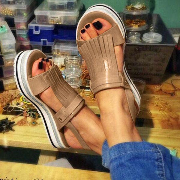 sandals buckle strap tassel platform wedges women's fashion casual large size solid color sandalias, Black
sandals buckle strap tassel platform wedges women's fashion casual large size solid color sandalias, Black