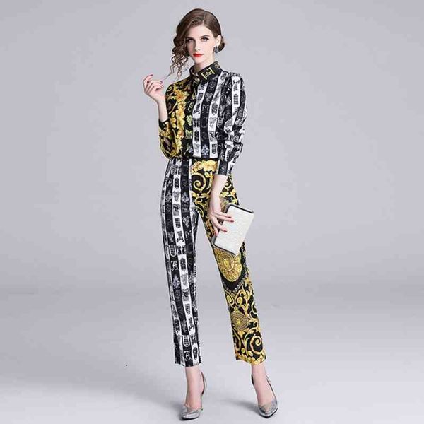 women's two piece pants arrive autumn fashion designer runway suit set long sleeve vintage print irregular + rfmb, White
women's two piece pants arrive autumn fashion designer runway suit set long sleeve vintage print irregular + rfmb, White